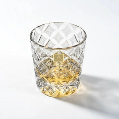 Edo Kiriko Starlight Crystal whisky glass with clear and gold cut pattern