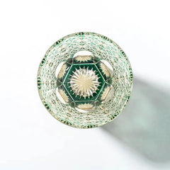 Edo Kiriko Emerald Starburst whisky glass base view with radial starburst crystal design