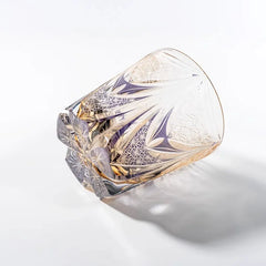 Edo Kiriko Amethyst Dawn whisky glass lying on side with pale purple crystal cuts