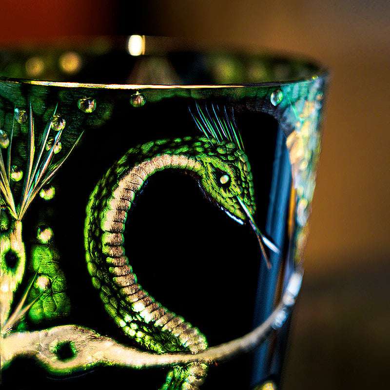 Claywhispers Handcrafted Green Serpent Whisky Glass With Wooden Box