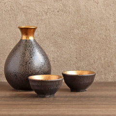 Jinpo Handcrafted Kinsai Gold Leaf Ochoko Sake Set with Wooden Gift Box