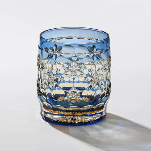Edo Kiriko Blue & Gold Whiskey Glass – Limited Edition Hand-Cut Design