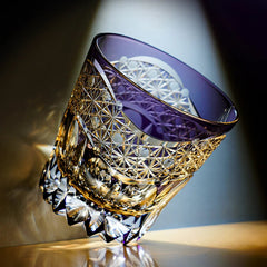 Edo Kiriko Emerald Prism | Hand Cut Crystal Whiskey Glass & Old Fashioned Rocks Glass | Luxury Gift in Wooden Box (10oz)