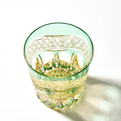Edo Kiriko Emerald Prism | Hand Cut Crystal Whiskey Glass & Old Fashioned Rocks Glass | Luxury Gift in Wooden Box (10oz)