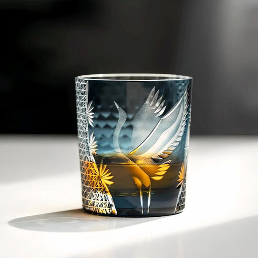 Edo Kiriko Handcrafted Soaring Crane Whisky Glass