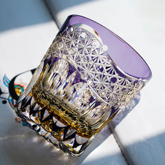 Edo Kiriko Emerald Prism | Hand Cut Crystal Whiskey Glass & Old Fashioned Rocks Glass | Luxury Gift in Wooden Box (10oz)