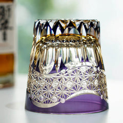 Edo Kiriko Emerald Prism | Hand Cut Crystal Whiskey Glass & Old Fashioned Rocks Glass | Luxury Gift in Wooden Box (10oz)