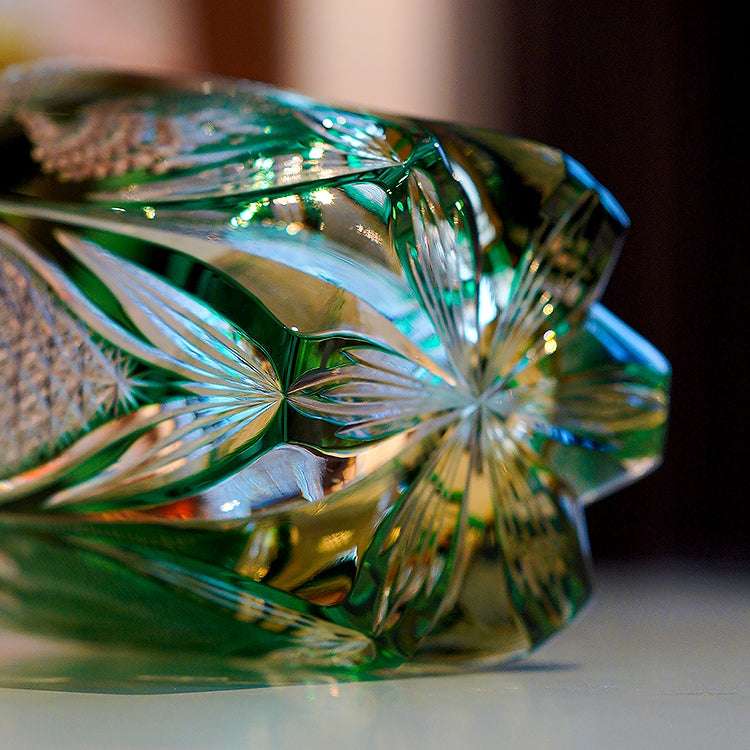 ClayWhispers Handcrafted Emerald Peacock Whisky Glass With Wooden Box