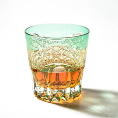 Edo Kiriko Emerald Prism | Hand Cut Crystal Whiskey Glass & Old Fashioned Rocks Glass | Luxury Gift in Wooden Box (10oz)