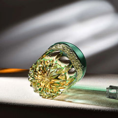 Edo Kiriko Emerald Prism | Hand Cut Crystal Whiskey Glass & Old Fashioned Rocks Glass | Luxury Gift in Wooden Box (10oz)