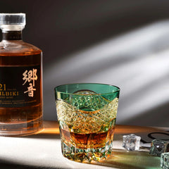 Edo Kiriko Emerald Prism | Hand Cut Crystal Whiskey Glass & Old Fashioned Rocks Glass | Luxury Gift in Wooden Box (10oz)