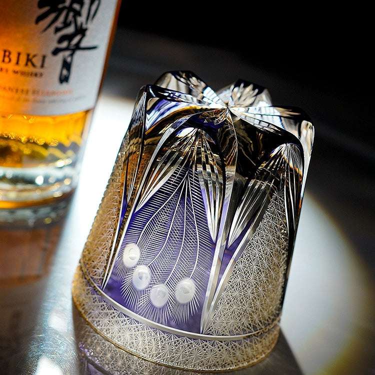 ClayWhispers Handcrafted Violet Peacock Whisky Glass With Wooden Box