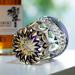 Edo Kiriko Emerald Prism | Hand Cut Crystal Whiskey Glass & Old Fashioned Rocks Glass | Luxury Gift in Wooden Box (10oz)