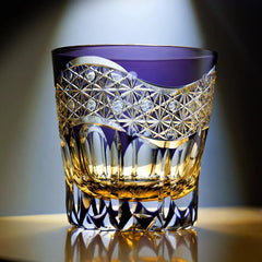 Edo Kiriko Emerald Prism | Hand Cut Crystal Whiskey Glass & Old Fashioned Rocks Glass | Luxury Gift in Wooden Box (10oz)