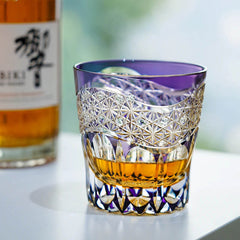 Edo Kiriko Emerald Prism | Hand Cut Crystal Whiskey Glass & Old Fashioned Rocks Glass | Luxury Gift in Wooden Box (10oz)
