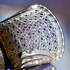 Edo Kiriko Murasaki Tora whisky glass detail view of geometric hand-cut crystal pattern