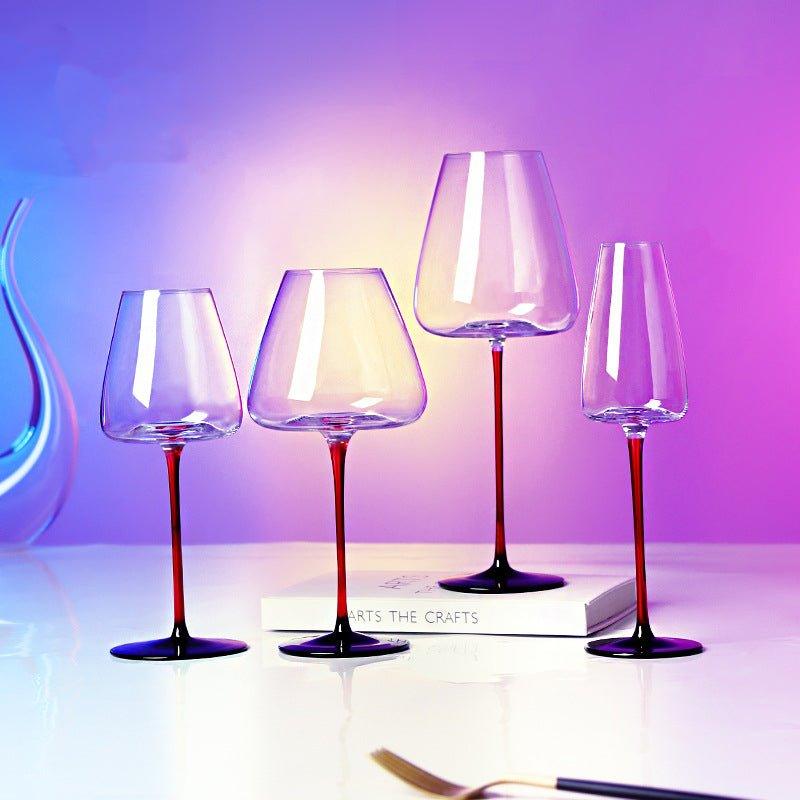 Luxury wine glasses displayed in colorful light for premium glassware guide