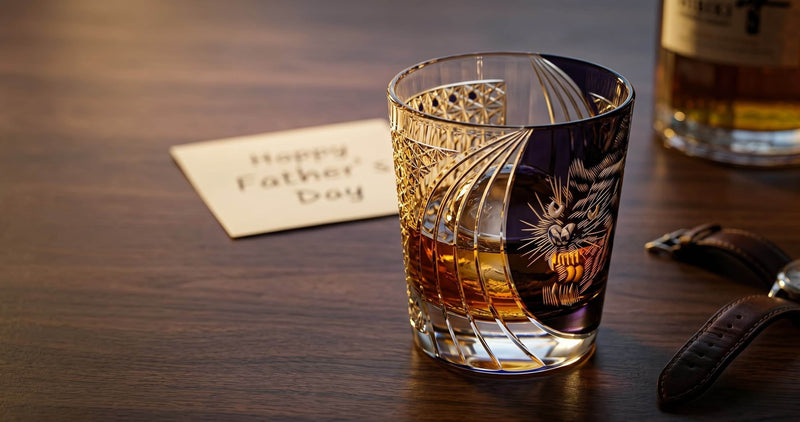 Edo Kiriko whisky glass with amber drink for Father's Day whiskey gift guide