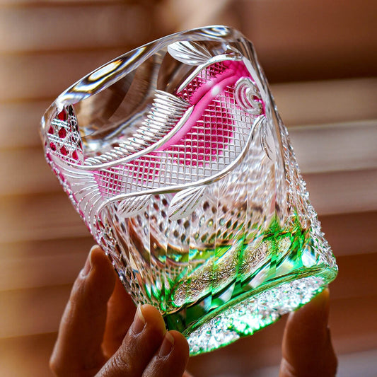 Edo Kiriko Handcrafted Kingyo Nishiki Whisky Glass | Hand-Cut Crystal with Wooden Box