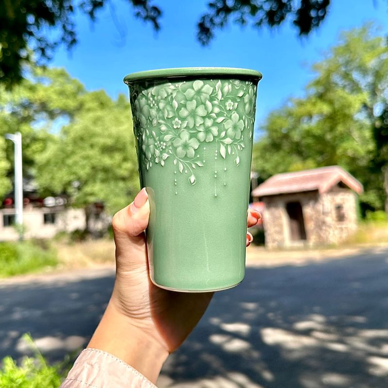 Blossom Series Handmade Cola Glass Cup, Large Capacity Drinking Glass for Home & Office