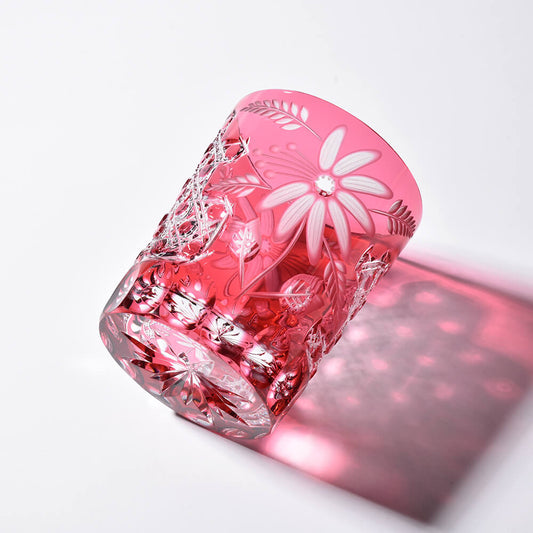 Edo Kiriko Handcrafted Sakura Bloom Whisky Glass | Hand-Cut Crystal Tumbler With Wooden Box