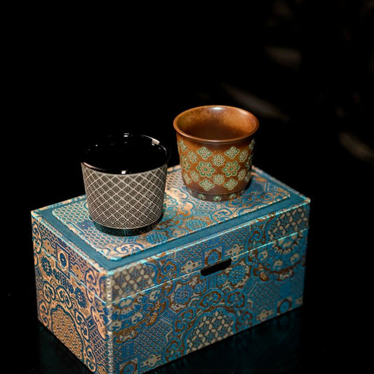 Handmade Tang Dynasty Baoxiang Flower & Huiwen Pattern Coffee Cup Set – 2-Piece Gift Box