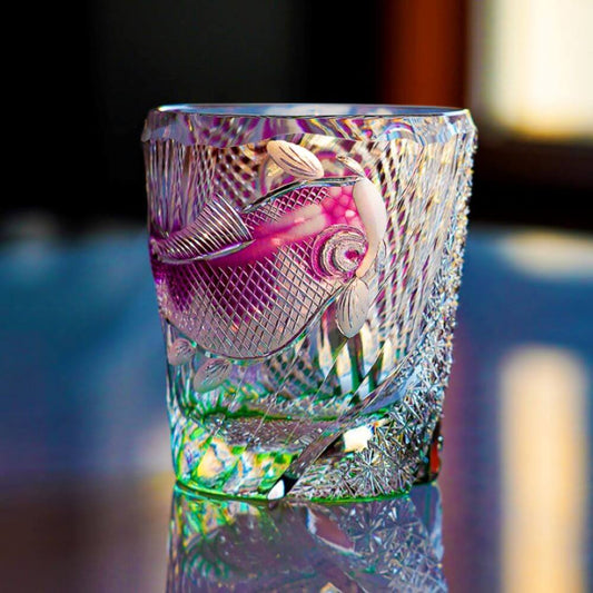 Edo Kiriko Handcrafted Kingyo Nishiki Whisky Glass | Hand-Cut Crystal with Wooden Box