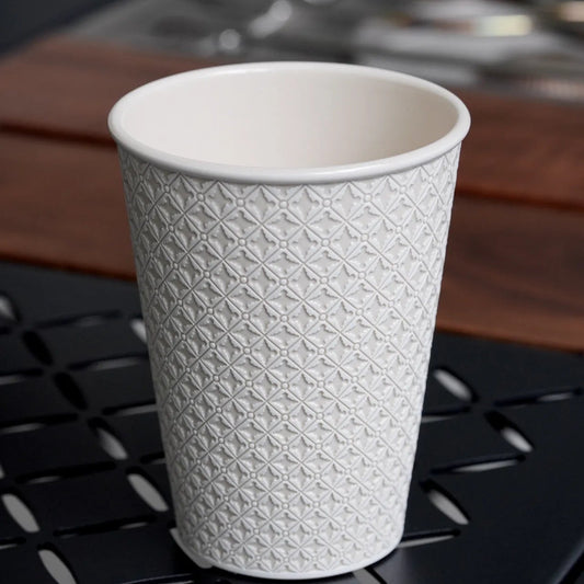 Qiyuan Under-glaze Floral Carved Diamond Pattern Drink Cup (360ML) - Moonlight White
