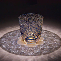 Edo Kiriko Blue Starburst | Hand Cut Crystal Whiskey Glass & Old Fashioned Rocks Glass | Japanese Gift (10oz)