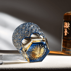 Edo Kiriko Blue Starburst | Hand Cut Crystal Whiskey Glass & Old Fashioned Rocks Glass | Japanese Gift (10oz)