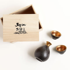 Jinpo Handcrafted Kinsai Gold Leaf Ochoko Sake Set with Wooden Gift Box