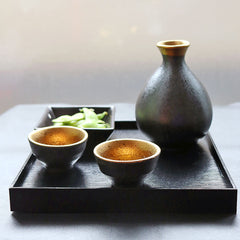 Jinpo Handcrafted Kinsai Gold Leaf Ochoko Sake Set with Wooden Gift Box