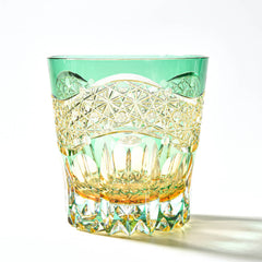 Edo Kiriko Emerald Prism | Hand Cut Crystal Whiskey Glass & Old Fashioned Rocks Glass | Luxury Gift in Wooden Box (10oz)