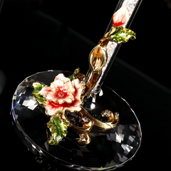 Metallic Flower Crystal Wine Glasses with Decanter Suitcase Set