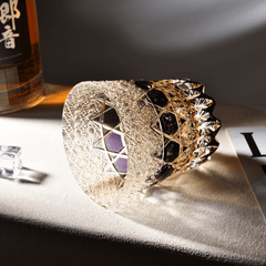 Luxury Edo Kiriko Whiskey Glass - Handcrafted Fluorite-Hued Crystal - Old Fashioned Tumbler & Wooden Gift Box(10oz)