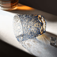 Edo Kiriko Blue Starburst | Hand Cut Crystal Whiskey Glass & Old Fashioned Rocks Glass | Japanese Gift (10oz)