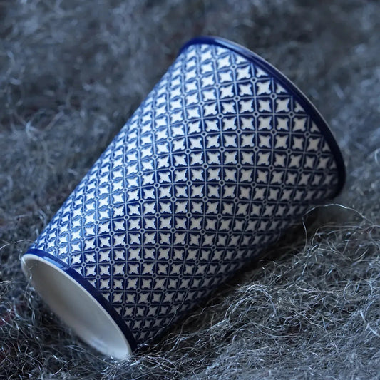 Japanese Underglaze Carved Floral Lattice Drinking Cup