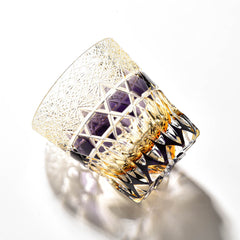 Luxury Edo Kiriko Whiskey Glass - Handcrafted Fluorite-Hued Crystal - Old Fashioned Tumbler & Wooden Gift Box(10oz)