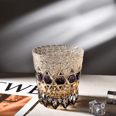 Luxury Edo Kiriko Whiskey Glass - Handcrafted Fluorite-Hued Crystal - Old Fashioned Tumbler & Wooden Gift Box(10oz)