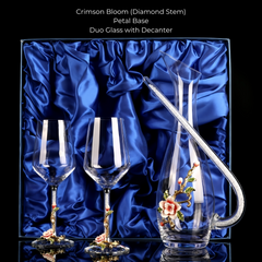 Metallic Flower Crystal Wine Glasses with Decanter Suitcase Set