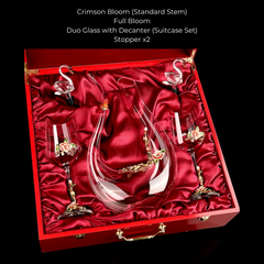 Metallic Flower Crystal Wine Glasses with Decanter Suitcase Set