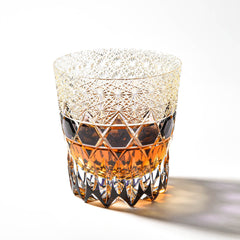Luxury Edo Kiriko Whiskey Glass - Handcrafted Fluorite-Hued Crystal - Old Fashioned Tumbler & Wooden Gift Box(10oz)