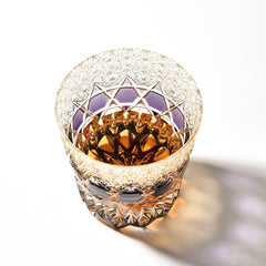 Luxury Edo Kiriko Whiskey Glass - Handcrafted Fluorite-Hued Crystal - Old Fashioned Tumbler & Wooden Gift Box(10oz)