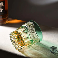 Edo Kiriko Emerald Prism | Hand Cut Crystal Whiskey Glass & Old Fashioned Rocks Glass | Luxury Gift in Wooden Box (10oz)