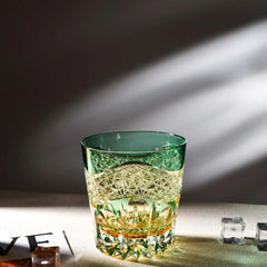Edo Kiriko Emerald Prism | Hand Cut Crystal Whiskey Glass & Old Fashioned Rocks Glass | Luxury Gift in Wooden Box (10oz)