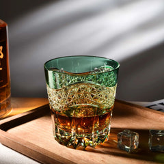 Edo Kiriko Emerald Prism | Hand Cut Crystal Whiskey Glass & Old Fashioned Rocks Glass | Luxury Gift in Wooden Box (10oz)