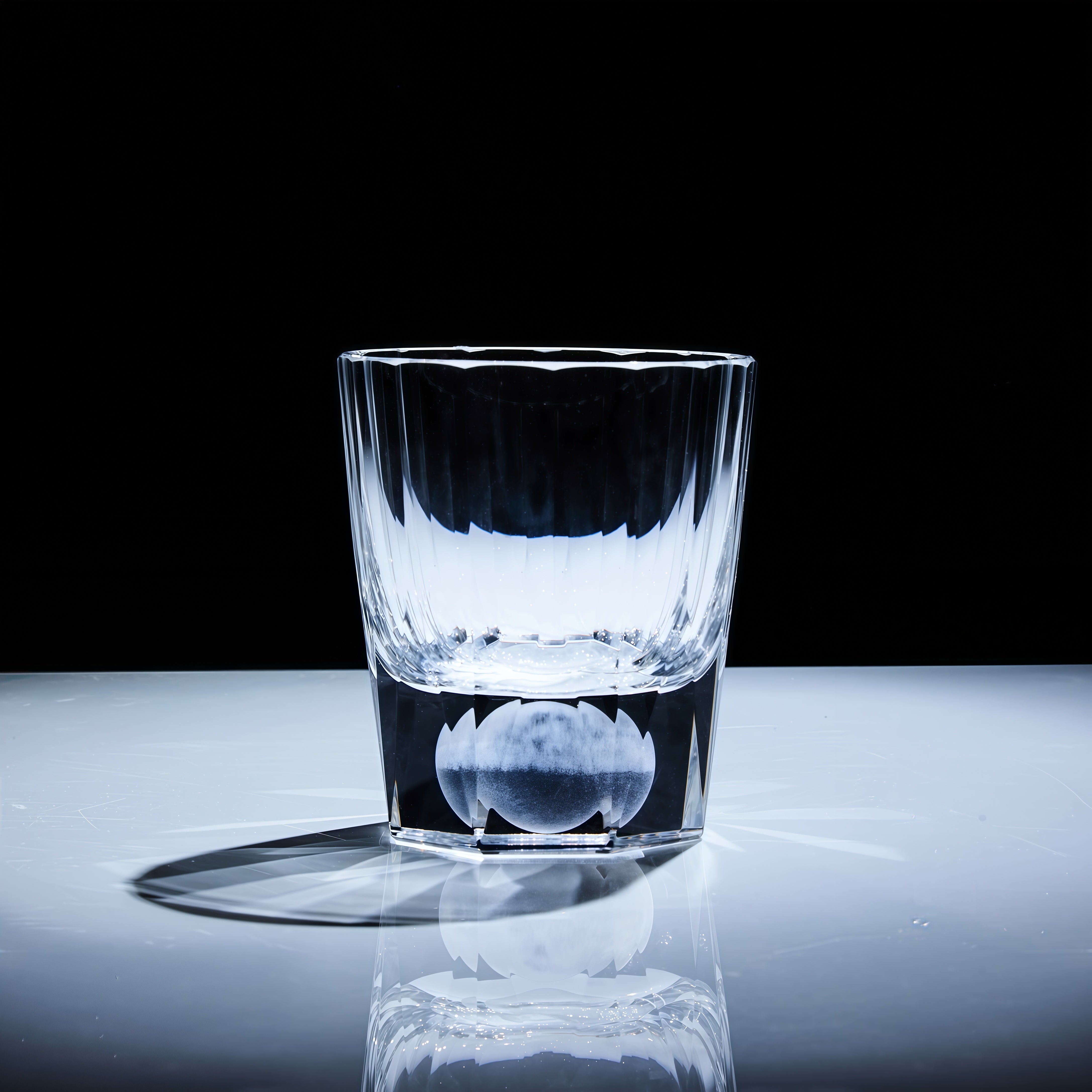Edo Kiriko Tsukikage clear whisky glass standing with moon-like base and cool reflection