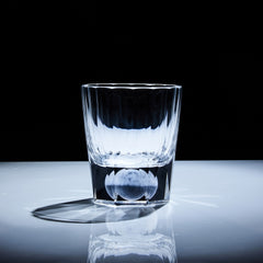 Edo Kiriko Tsukikage clear whisky glass standing with moon-like base and cool reflection