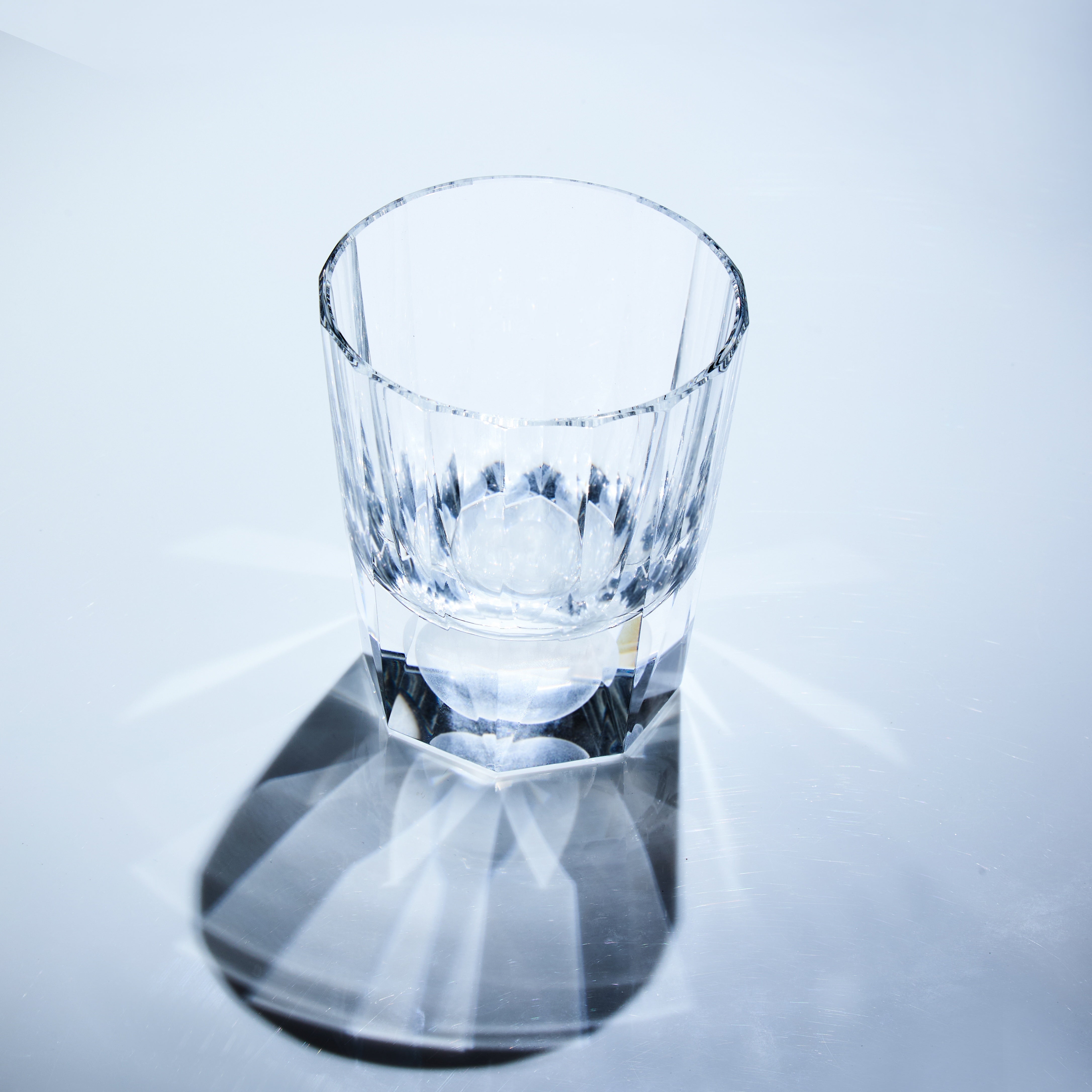 Edo Kiriko Tsukikage whisky glass upright with vertical cuts and bright crystal shadow