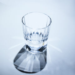 Edo Kiriko Tsukikage whisky glass upright with vertical cuts and bright crystal shadow